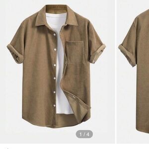 Men’s L short sleeve button front soft cord shirt, new with tags, mocha brown